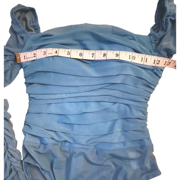 Princess Polly Ethereal Sheer Bodysuit Womens Size 4 Mesh Delany Aqua Blue NWT - Picture 8 of 9